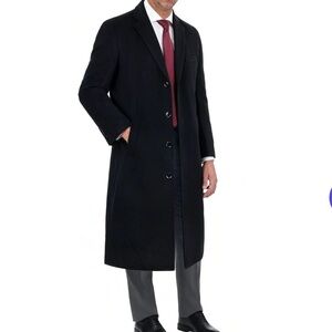 Arthur Black Single Breasted Wool Cashmere Full Length Overcoat Black 46R